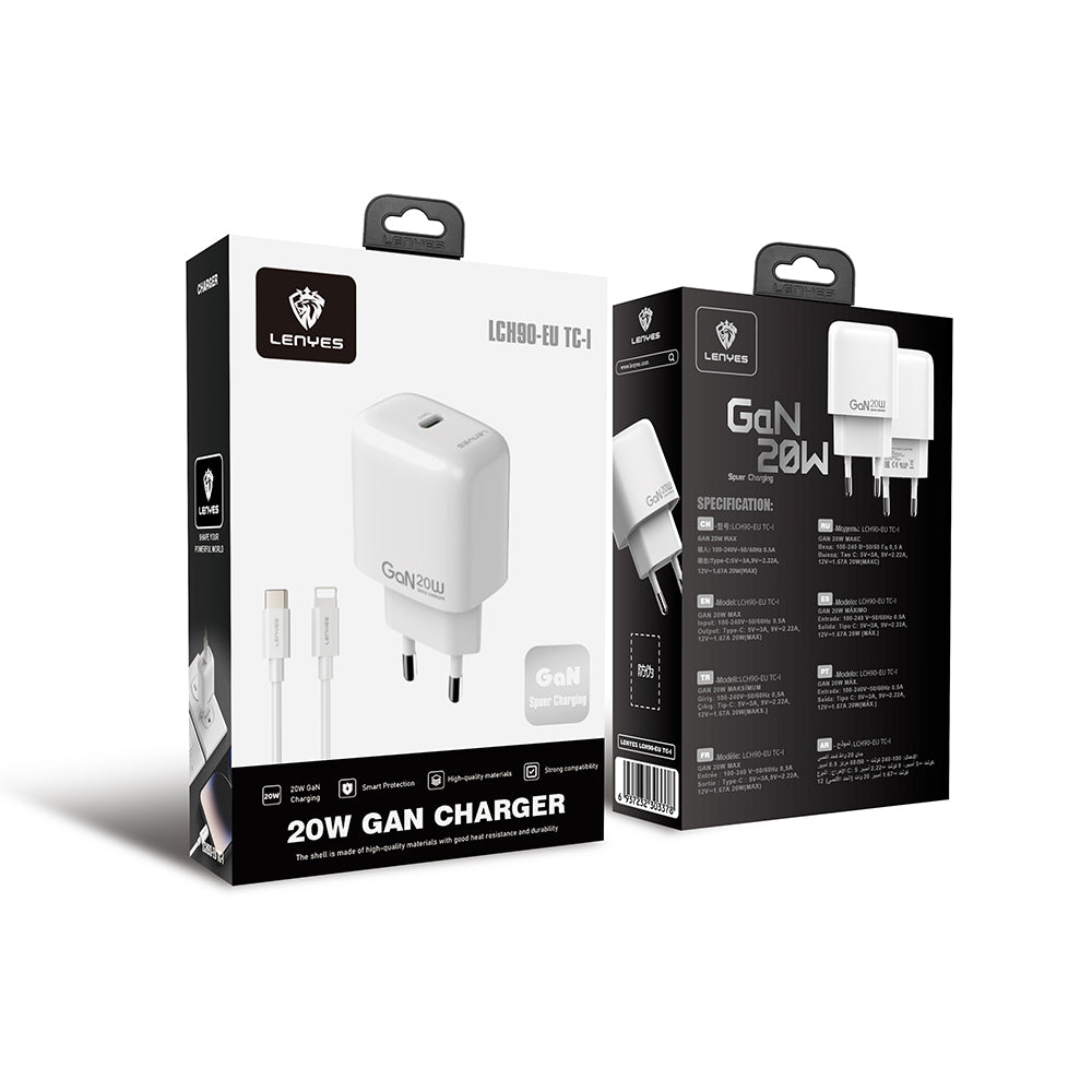 Lenyes LCH90-TC-L Type-C to Lightning GaN Teknolojili PD Hızlı Şarj Özellikli Şarj Seti 20W Beyaz
