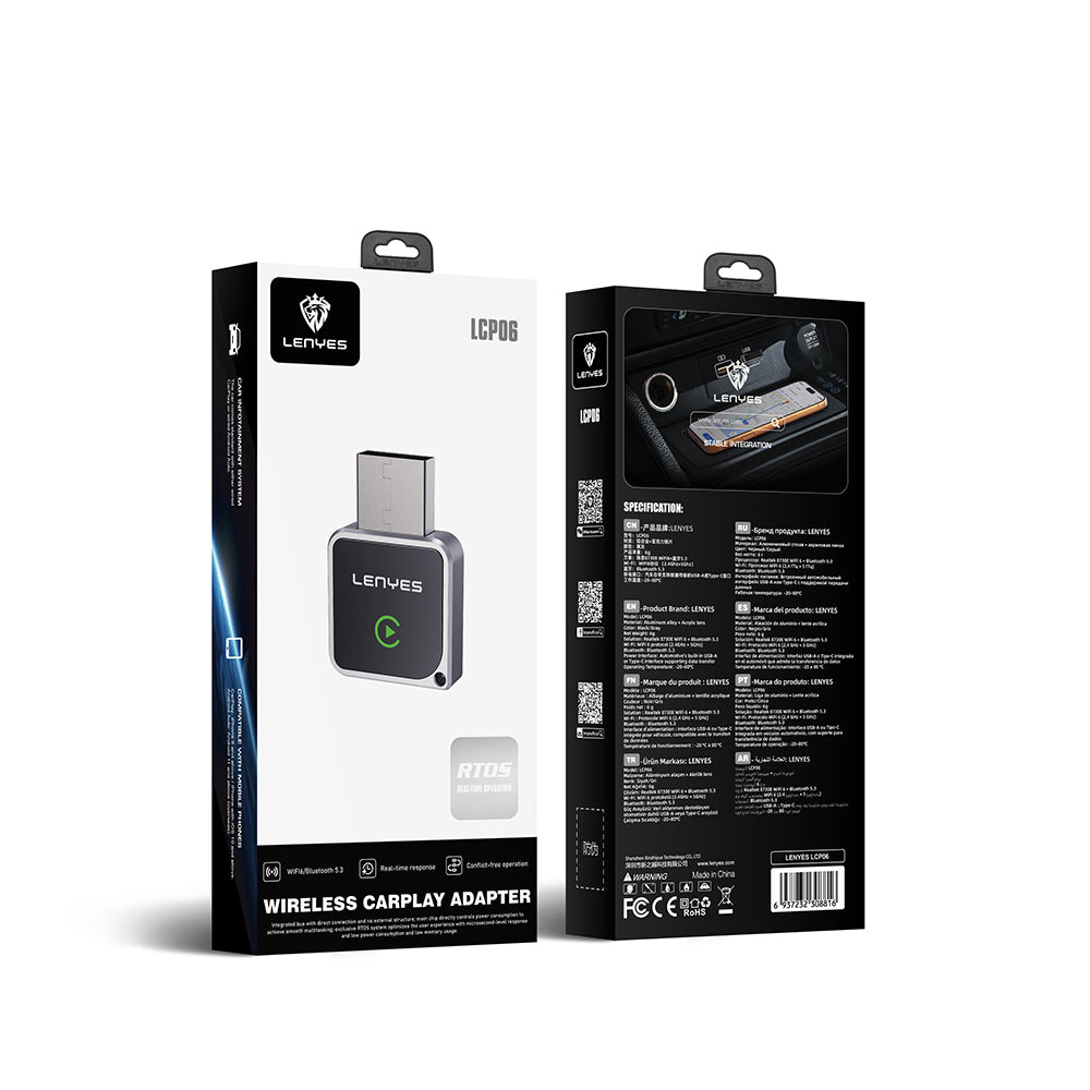 Lenyes LCP06 Android Auto Destekli CarPlay USB Bluetooth 5.3 Wireless Transmitter Adaptör