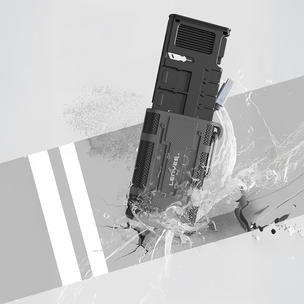 Lenyes LCR02 Type-C Kablolu Su Geçirmez Çoklu Kart Depolama ve Okuyucu Kutusu 10 Gbps Siyah