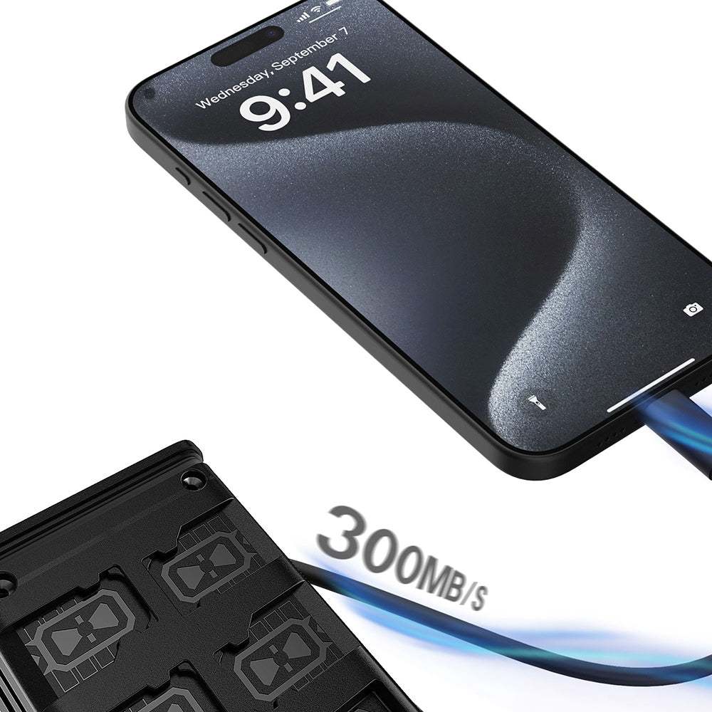 Lenyes LCR03 Type-C Kablolu Su Geçirmez Çoklu Kart Depolama ve Okuyucu Kutusu 10 Gbps Siyah