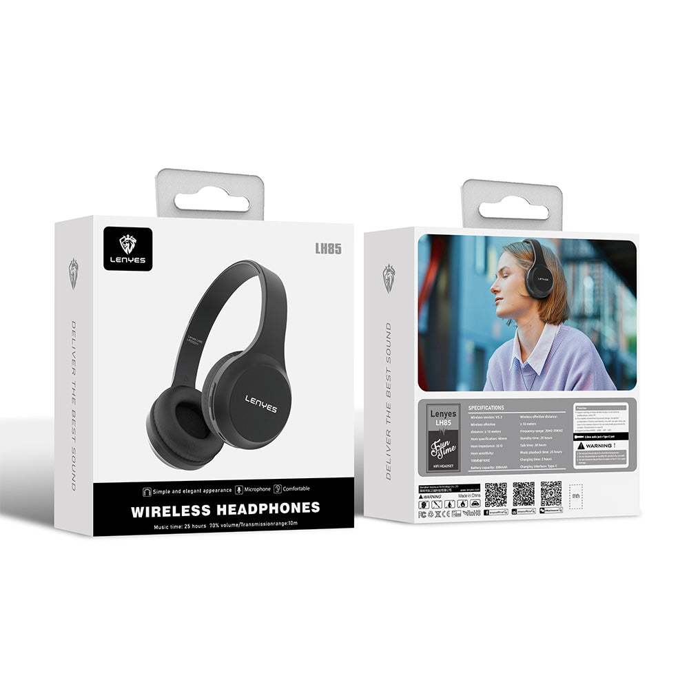 Lenyes LH85 Çift Kanal Stereo Kulak Üstü Bluetooth Kulaklık v5.3 Siyah