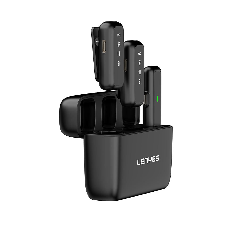 Lenyes LM201 Lightning Şarj Portlu Kablosuz Yaka Mikrofonu Siyah