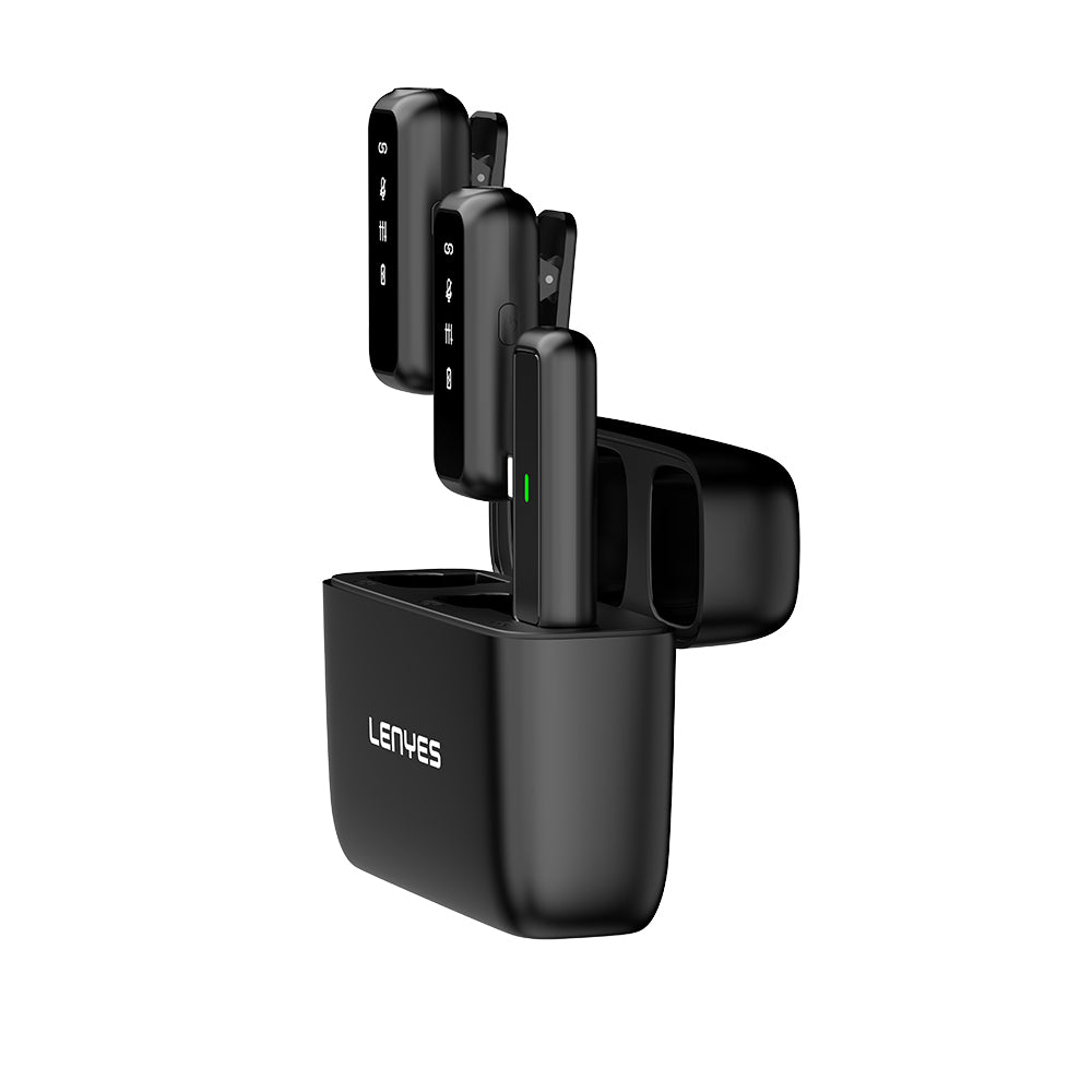 Lenyes LM201 Lightning Şarj Portlu Kablosuz Yaka Mikrofonu Siyah