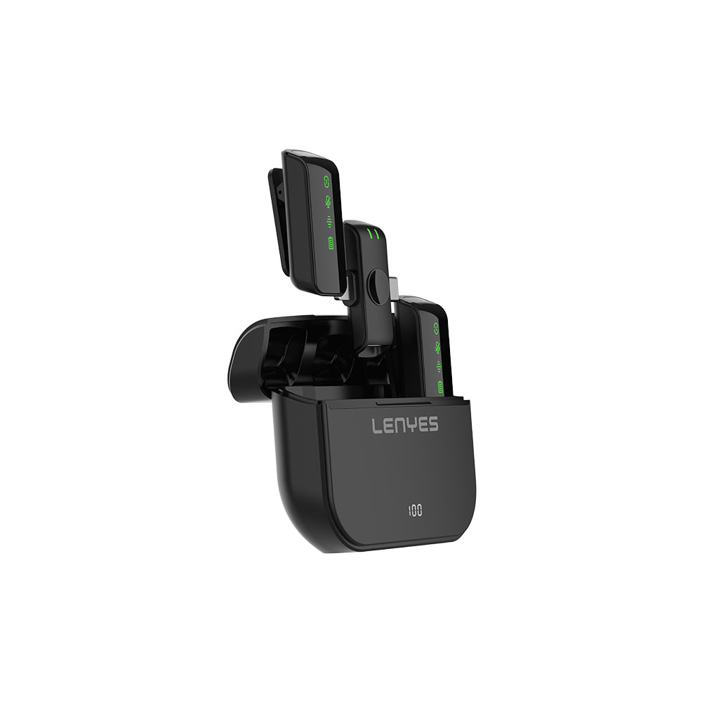 Lenyes LM203 2in1 Type-C ve Lightning Portlu Kablosuz Yaka Mikrofonu Siyah