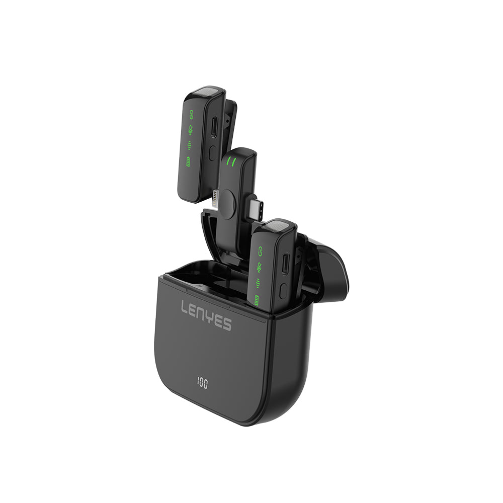 Lenyes LM203 2in1 Type-C ve Lightning Portlu Kablosuz Yaka Mikrofonu Siyah