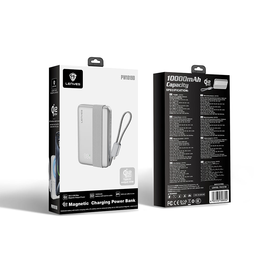 Lenyes PW1019D PD 45W Qi2 Teknolojili Type-C Kablolu Wireless Powerbank 25W 10000mAh