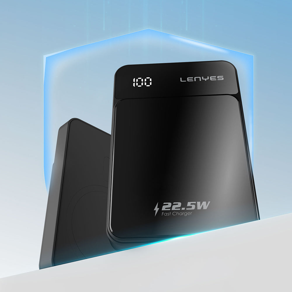 Lenyes PW126D Dijital LED Ekranlı Kablosuz Şarj Özellikli Powerbank 22.5W 10.000mAh Siyah