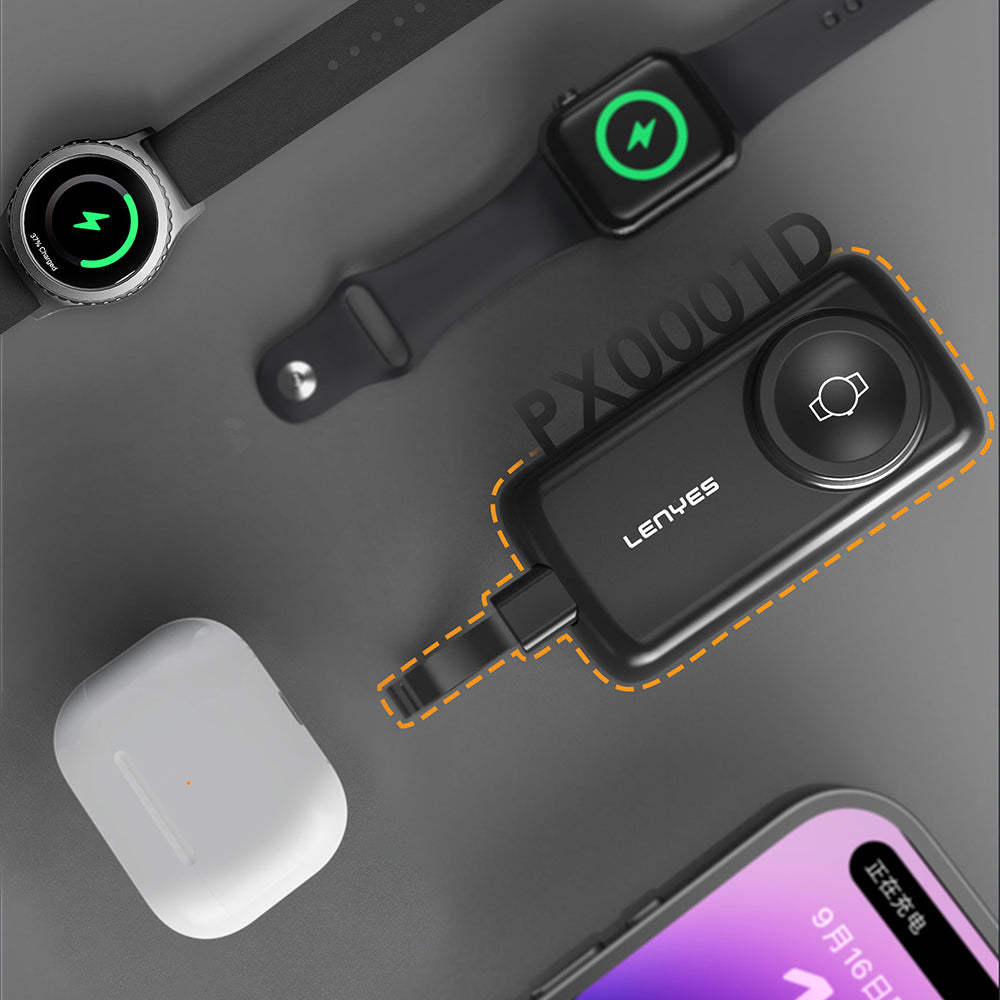 Lenyes PX0001D Akıllı Saat Kablosuz Şarj Özellikli Taşınabilir Type-C Kablolu Powerbank 2000mAh 2W Siyah