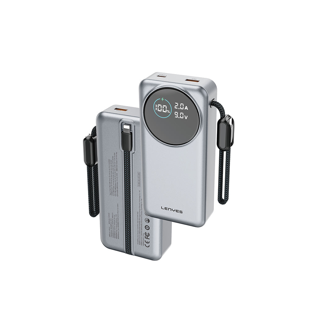 Lenyes PX2004D Dijital LED Ekranlı Lightning Kablolu Powerbank 22.5W 20.000mAh