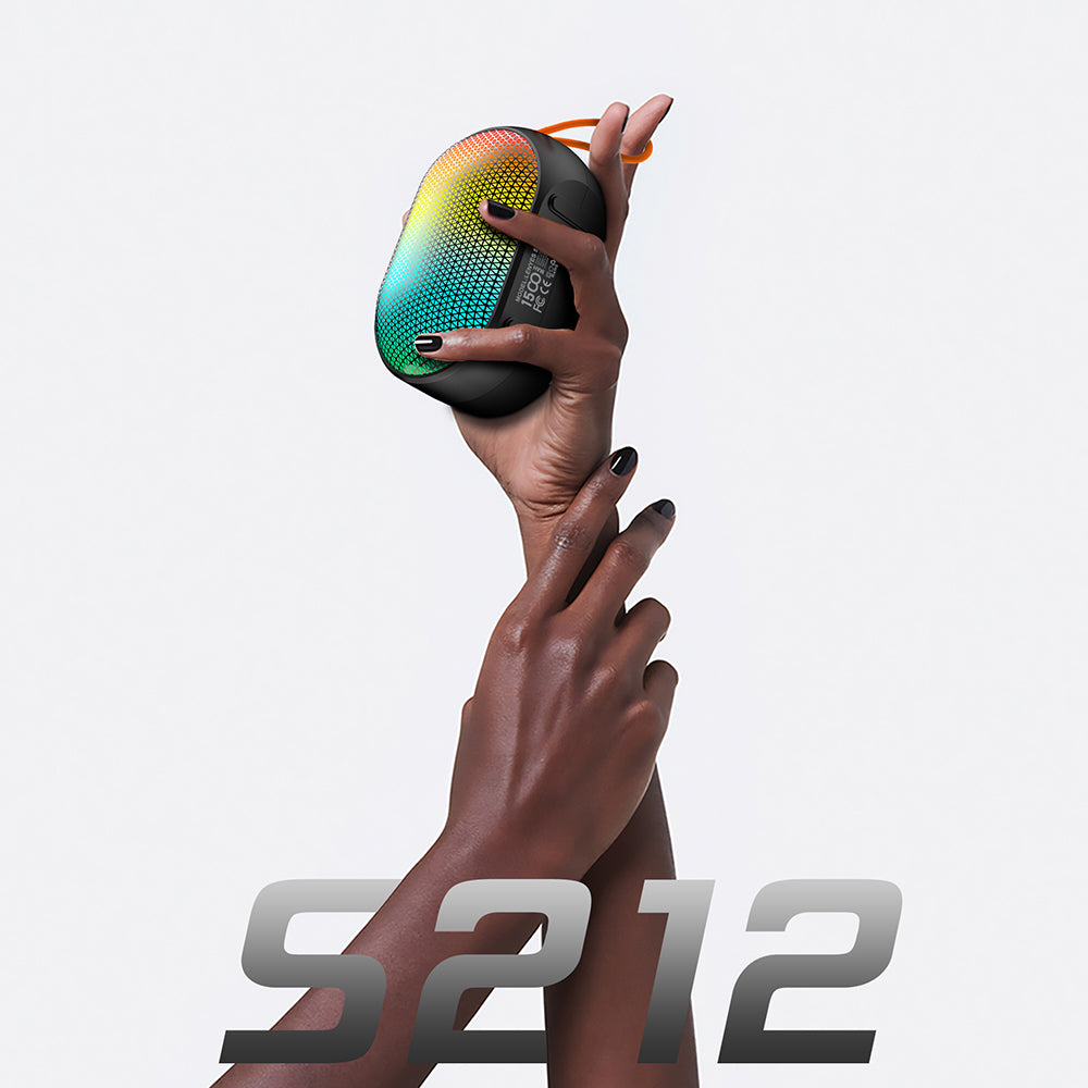 Lenyes S212 Su Geçirmez RGB Işıklı Askılı Taşınabilir Kablosuz Bluetooth Hoparlör v5.3 Siyah