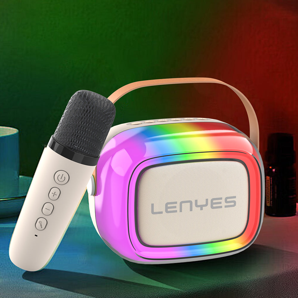 Lenyes S228 RGB Işıklı Askılı Mikrofonlu Bluetooth Speaker Hoparlör v5.3 Bej