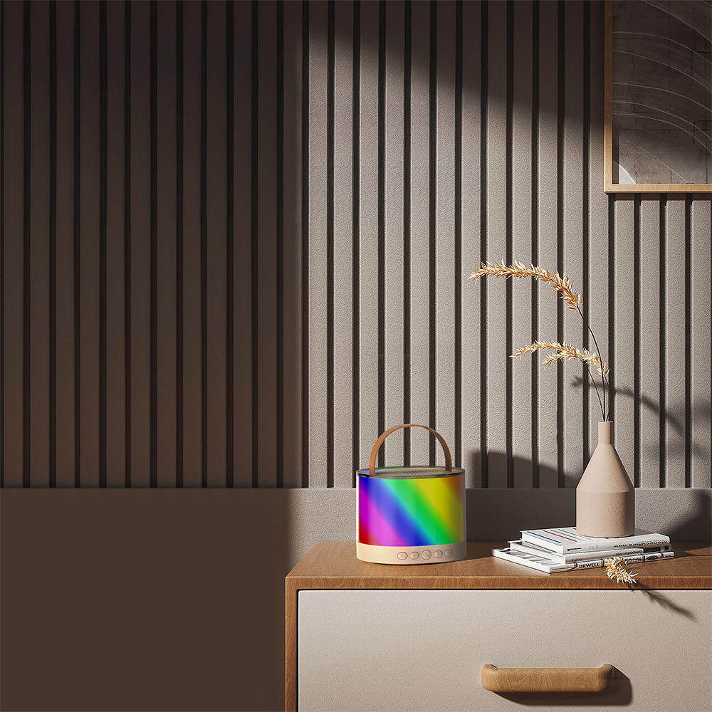 Lenyes S229 RGB Işıklı Askılı Mikrofonlu Bluetooth Speaker Hoparlör v5.3 Bej