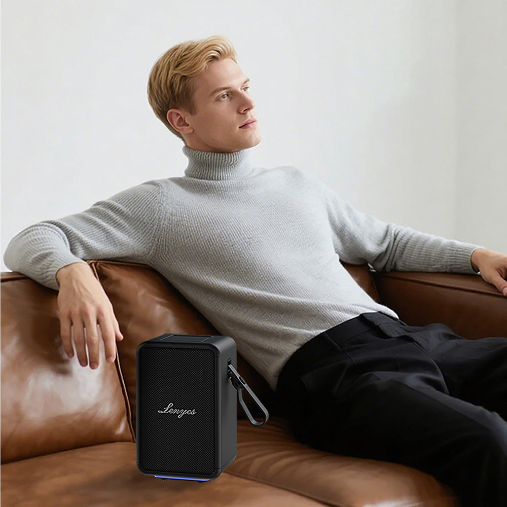 Lenyes S874 Su Geçirmez Özellikli RGB Işıklı Askılı Taşınabilir TWS Bluetooth Hoparlör v5.3 Bej