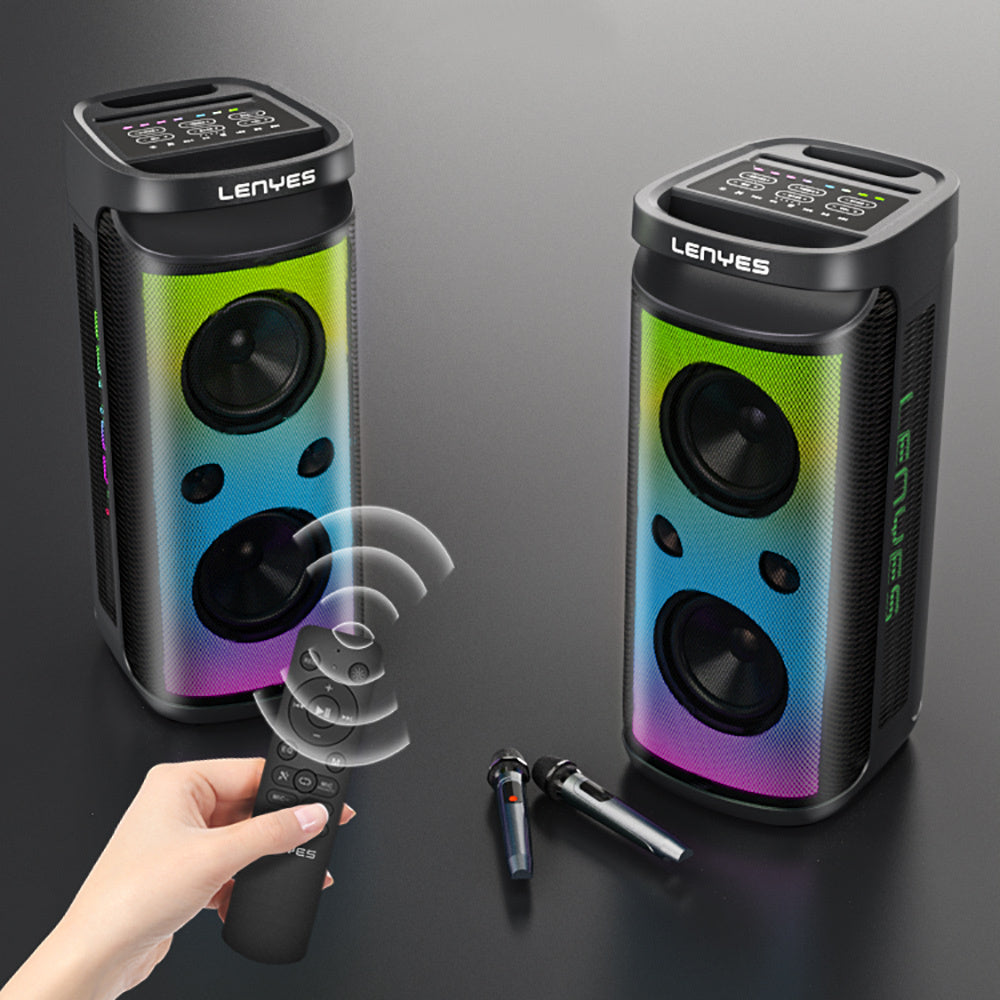 Lenyes S882 Su Geçirmez Mikrofonlu Çoklu Giriş RGB Işıklı TWS Karaoke FM Bluetooth Hoparlör v5.3 200W Siyah