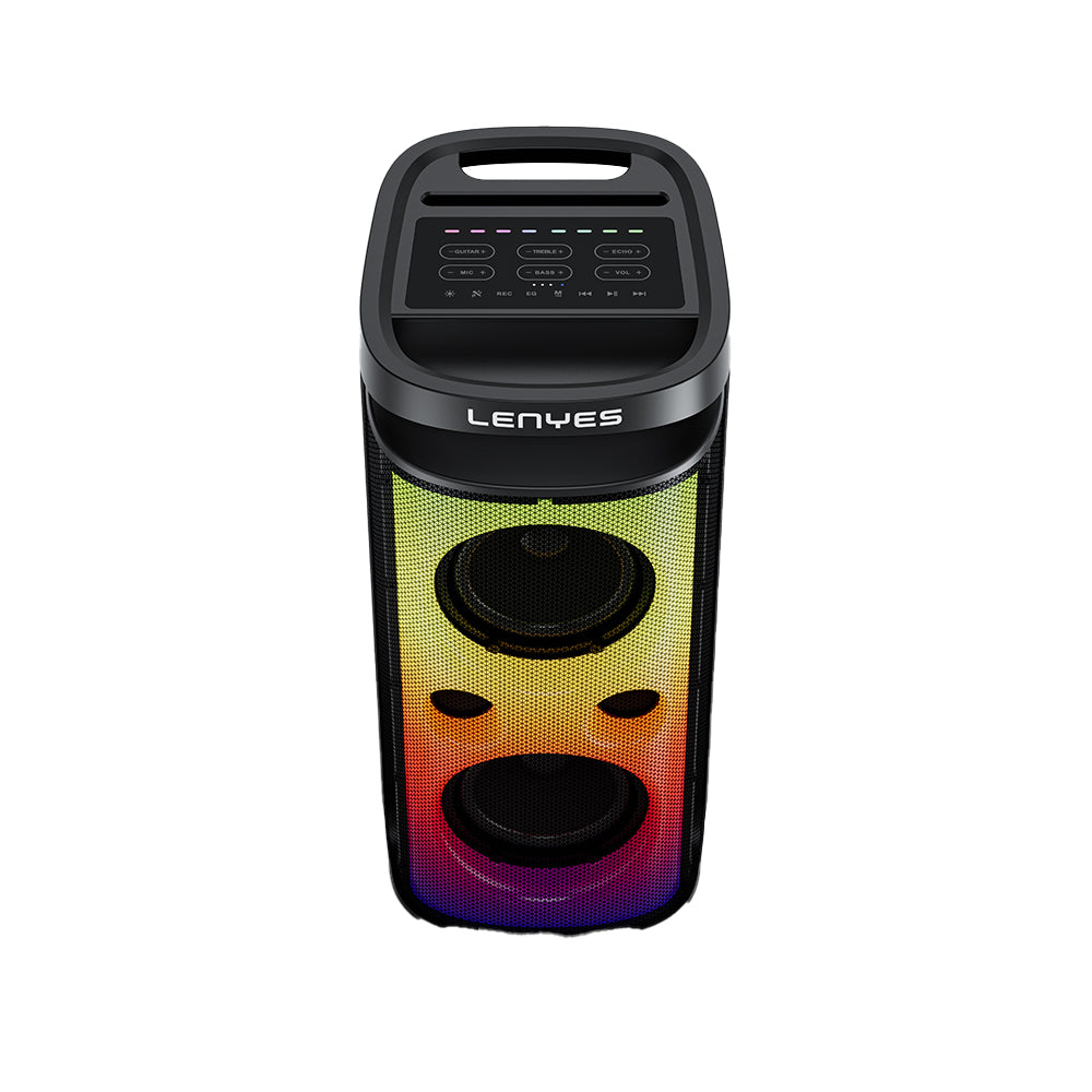 Lenyes S883 Su Geçirmez Tekerlekli Mikrofonlu Çoklu Giriş RGB Işıklı TWS Karaoke FM Bluetooth Hoparlör v5.3 360W Siyah