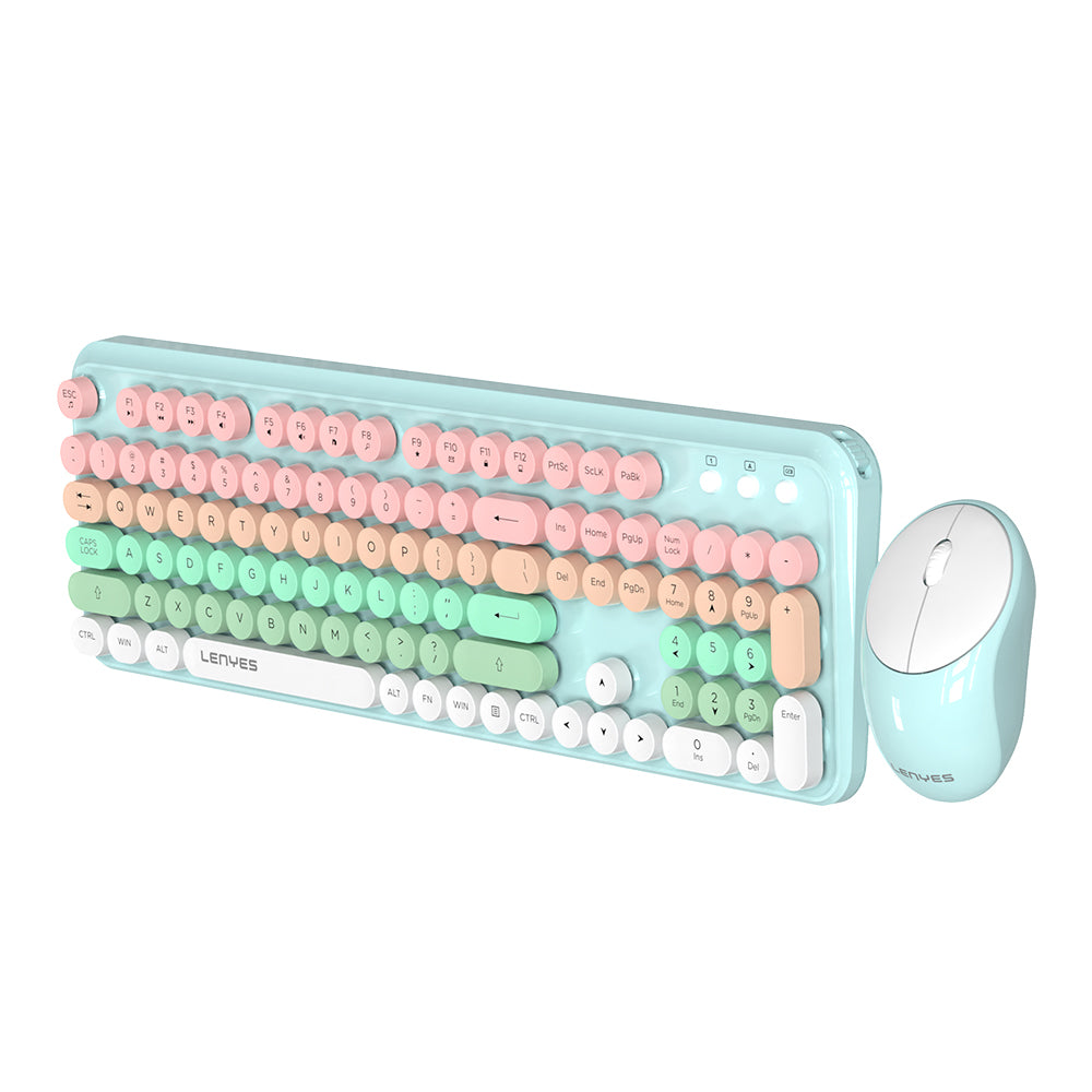 Lenyes WK103 Mekanik 2in1 2.4G Kablosuz Klavye ve 1600 DPI Mouse Seti Mavi