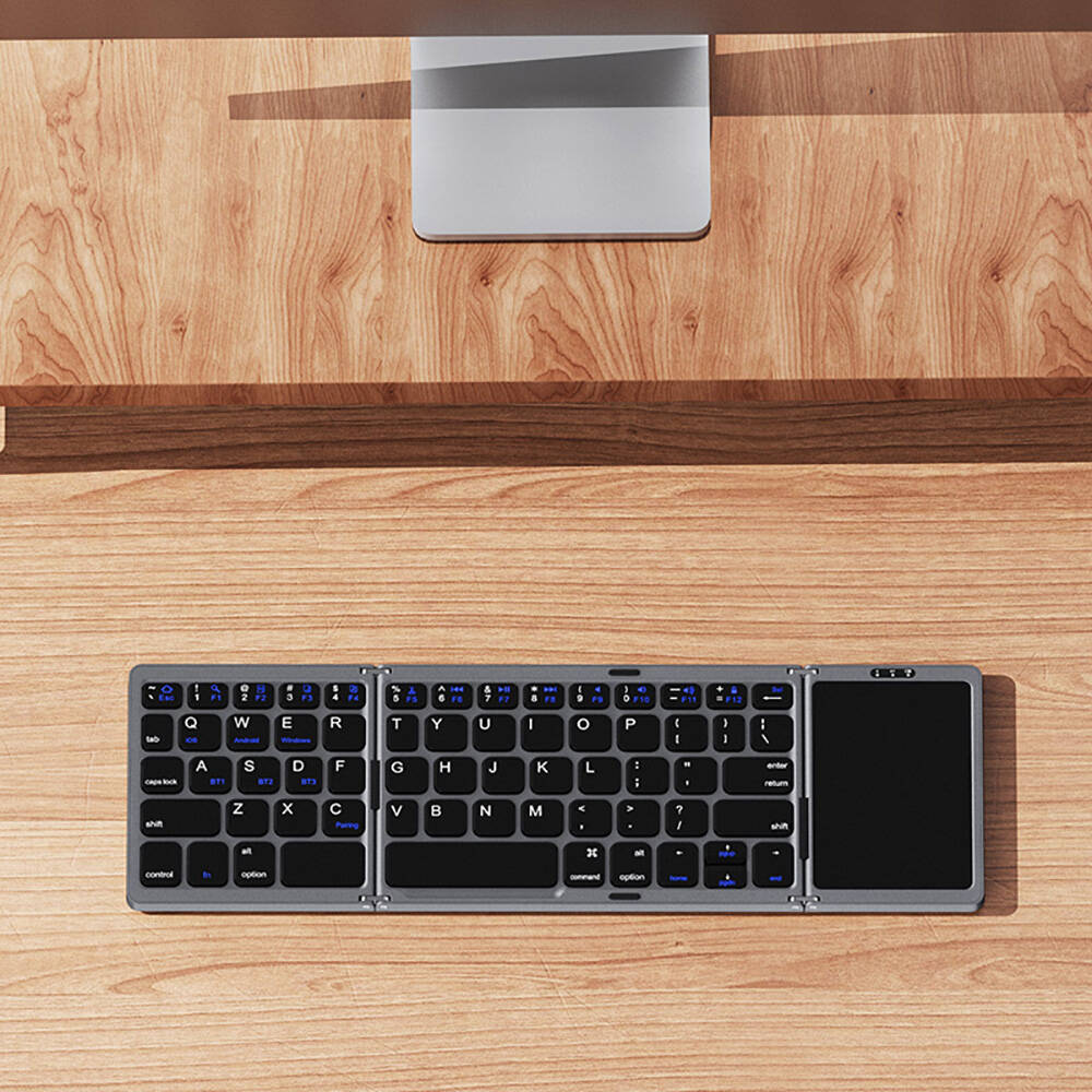 Recci RCS-K01 Katlanabilir Kablosuz Multifonksiyonel Touchpad Klavye Gri