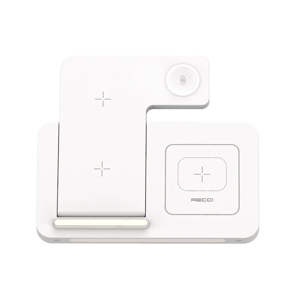 Recci RCW-31 4in1 Magsafe 15W Hızlı Şarj Özellikli LED Işıklı Magnetik Kablosuz Şarj Standı Beyaz