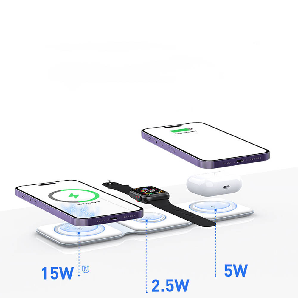 Recci RCW-36 3in1 Katlanabilir Magnetik Kablosuz Şarj Standı Beyaz