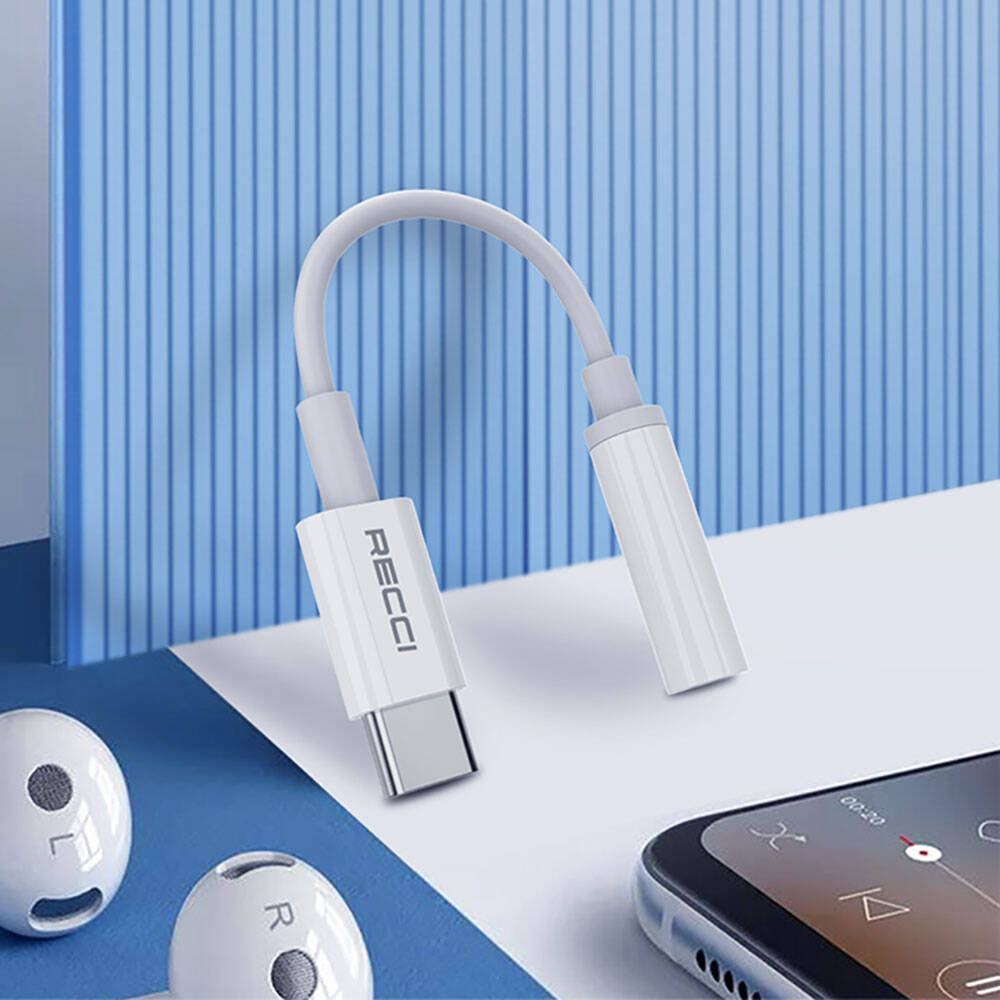 Recci RDS-A03 3.5mm to Type-C Audio Kablo Beyaz