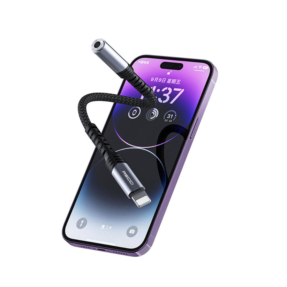 Recci RDS-A23 3.5mm to Lightning Audio Kablo Gri