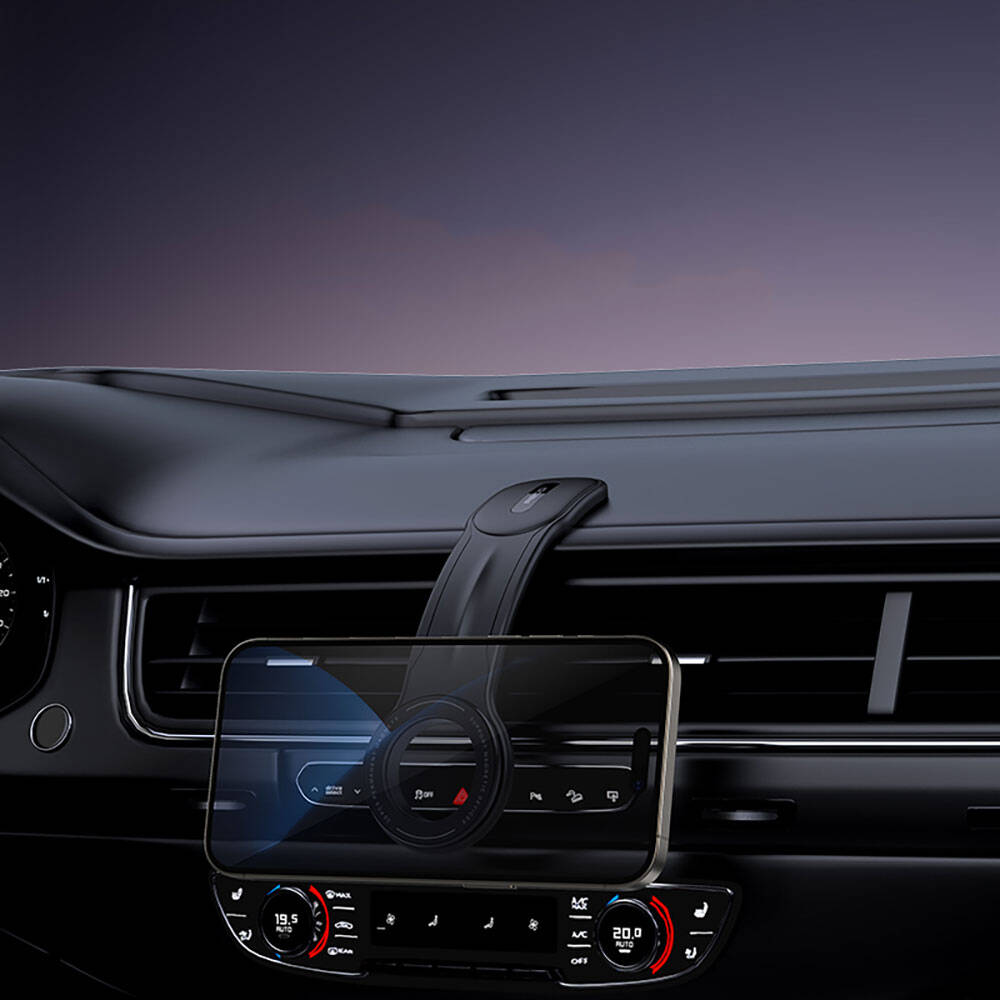 Recci RHO-C40 Magnetik Magsafe Uyumlu Bükülebilen Eğimli ve Düz Zemin Araç Telefon Tutucu Siyah