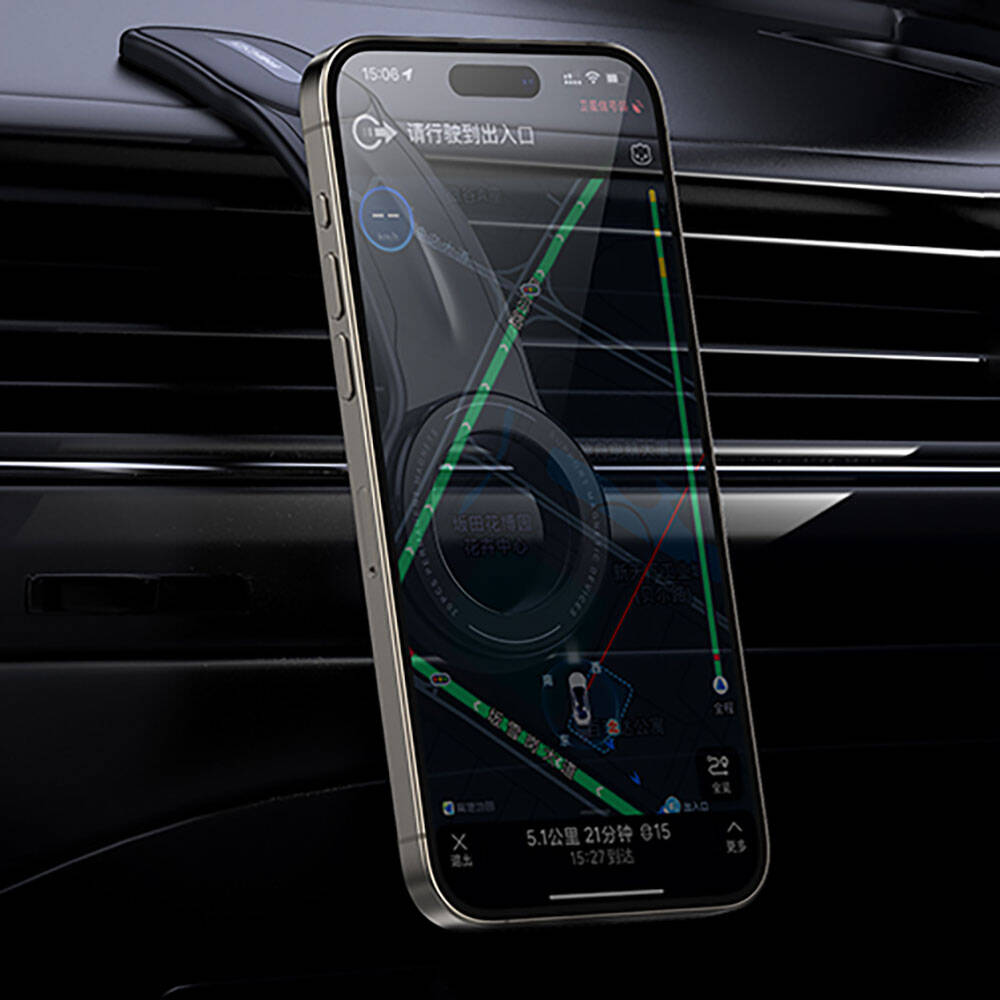 Recci RHO-C40 Magnetik Magsafe Uyumlu Bükülebilen Eğimli ve Düz Zemin Araç Telefon Tutucu Siyah