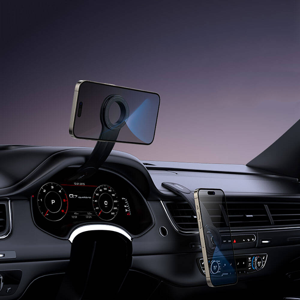 Recci RHO-C40 Magnetik Magsafe Uyumlu Bükülebilen Eğimli ve Düz Zemin Araç Telefon Tutucu Siyah