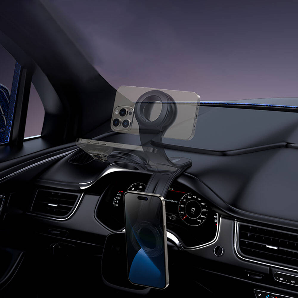 Recci RHO-C40 Magnetik Magsafe Uyumlu Bükülebilen Eğimli ve Düz Zemin Araç Telefon Tutucu Siyah