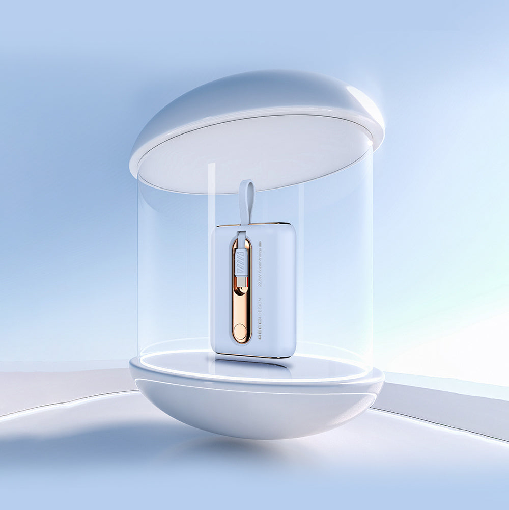 Recci RPB-P12C PD 20W Askı İpli Hızlı Şarj Özellikli Type-C Kablolu Powerbank 22.5W 10.000mAh Bej