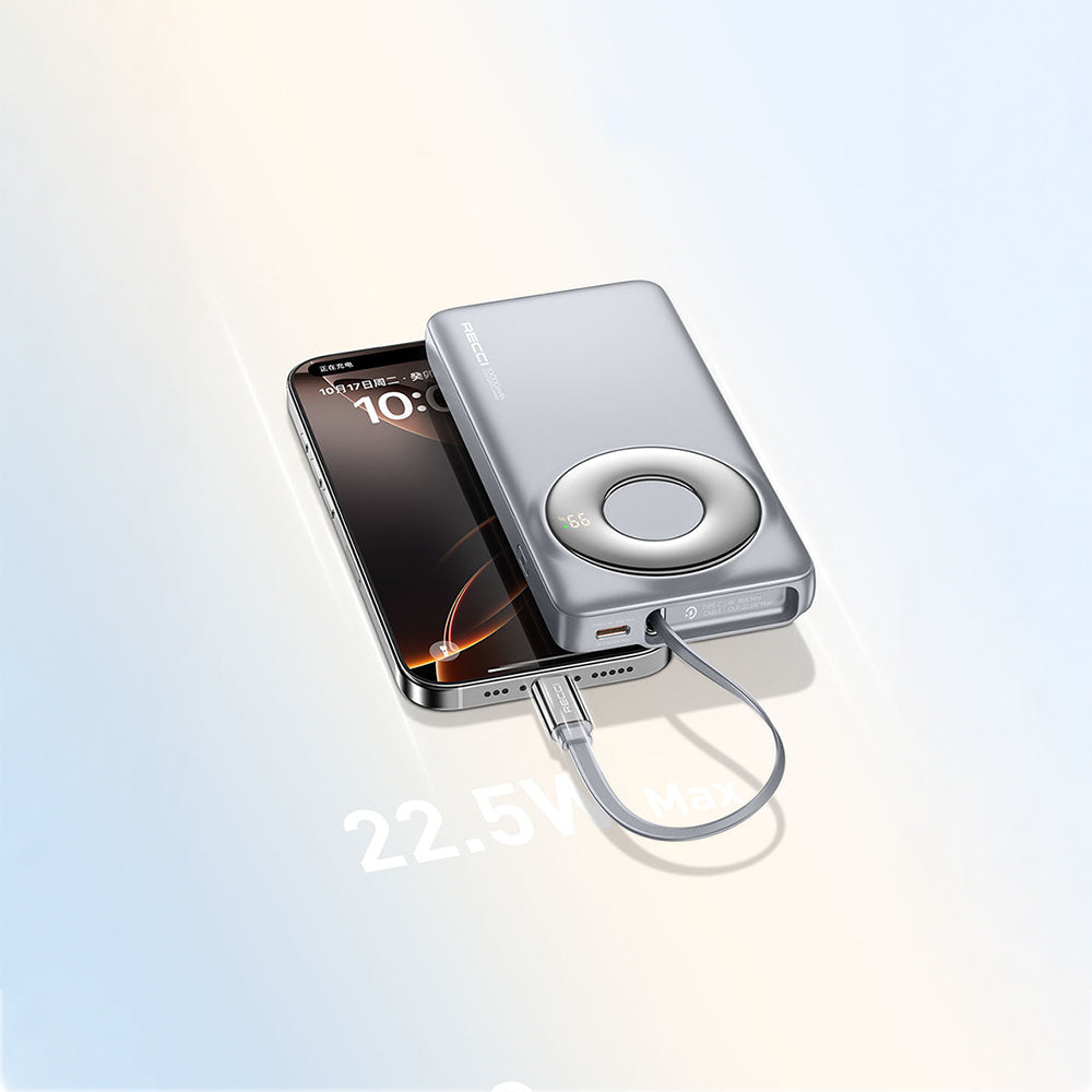 Recci RPB-P58 PD Hızlı Şarj Özellikli Type-C Kablolu Powerbank 22.5W 10.000mAh Gri