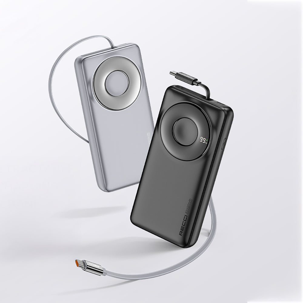 Recci RPB-P72 Hızlı Şarj Özellikli Type-C Kablolu Powerbank 65W 20.000mAh Siyah