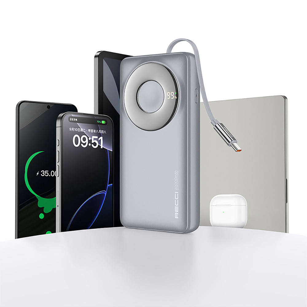 Recci RPB-P72 Hızlı Şarj Özellikli Type-C Kablolu Powerbank 65W 20.000mAh Siyah