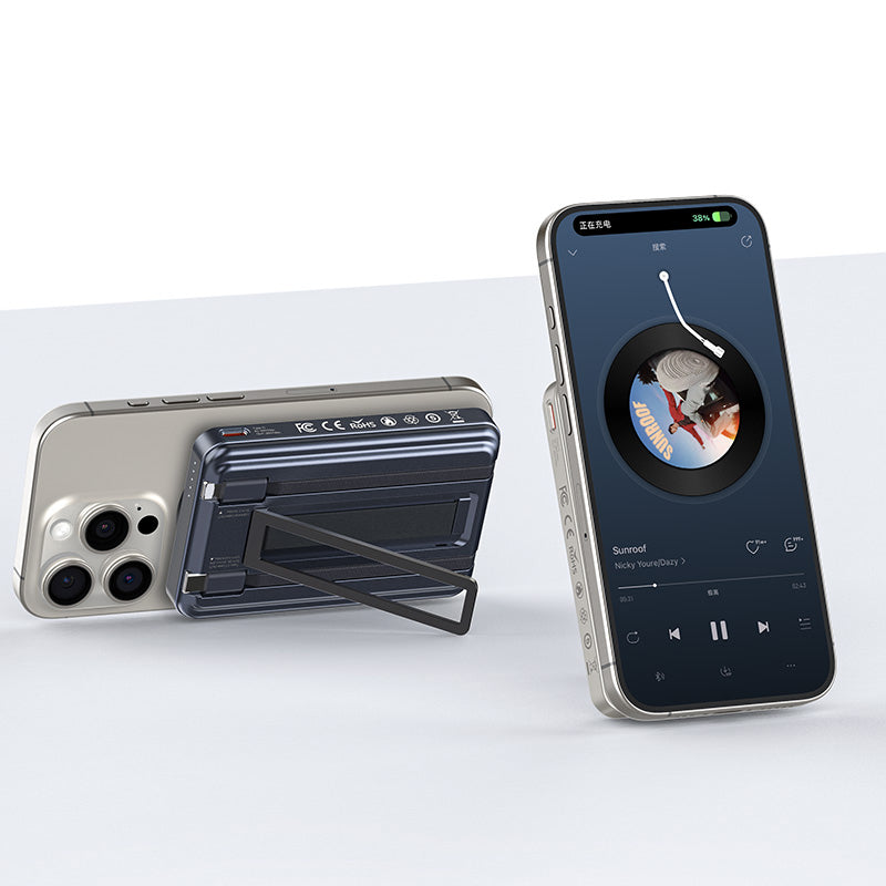 Recci RPB-W23 PD 20W Led Göstergeli Standlı Kablosuz Şarj Özellikli Type-C ve Lightning Kablolu Powerbank 15W 10000mAh Gold