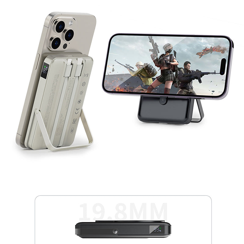 Recci RPB-W27 Galaxy Serisi Dijital LED Göstergeli Kablosuz Şarj Özellikli Type-C ve Lightning Kablolu Powerbank 20W 10.000mAh Siyah