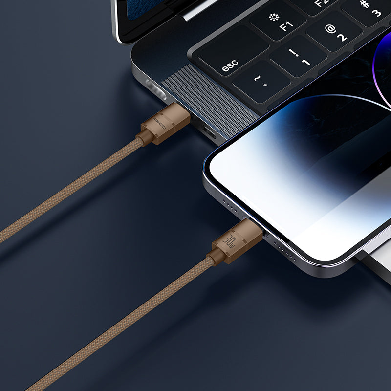 Recci RS08C Warrior Serisi USB-A to Type-C 100W Hızlı Şarj Özellikli Data ve Şarj Kablosu 1.2M Desert Gold