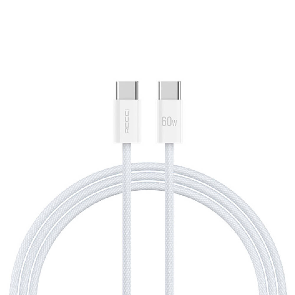 Recci RS13CC Nature Serisi 60W Hızlı Şarj Özellikli Type-C To Type-C PD Kablo 1.2M Beyaz