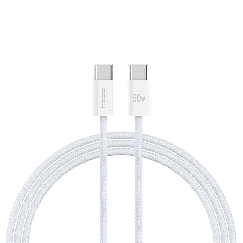 Recci RS15CC Nature Serisi 60W Hızlı Şarj Özellikli Type-C To Type-C PD Kablo 2M Beyaz