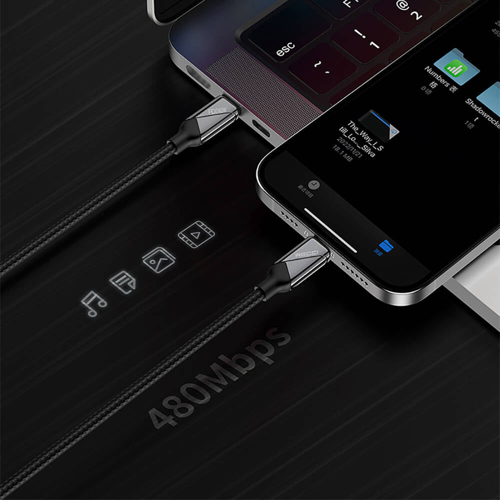 Recci RS18CC Voyage Serisi Type-C to Type-C PD 240W Hızlı Şarj Özellikli Data ve Şarj Kablosu 1.5M Siyah