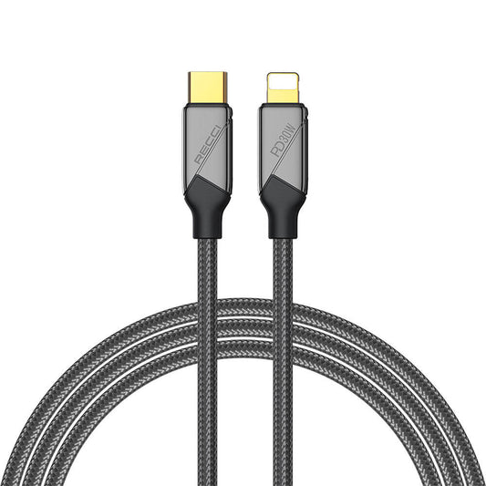 Recci RS18CL Voyage Serisi Type-C to Lightning PD 30W Hızlı Şarj Özellikli Data ve Şarj Kablosu 1.5M Siyah