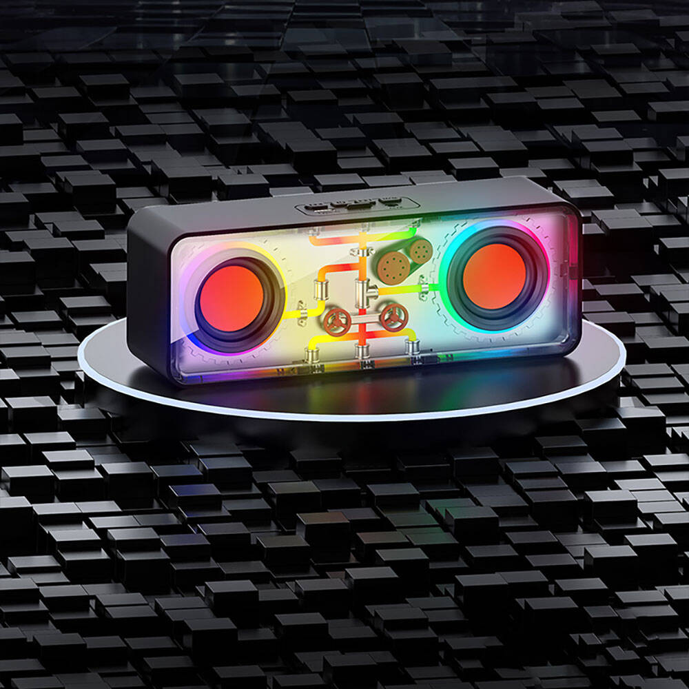 Recci RSK-W38 Space Station Serisi RGB Led Işıklı Bluetooth Hoparlör FM Radio Özellikli Siyah