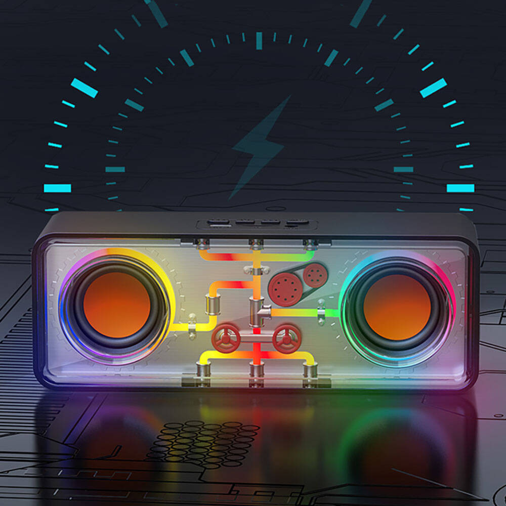 Recci RSK-W38 Space Station Serisi RGB Led Işıklı Bluetooth Hoparlör FM Radio Özellikli Siyah