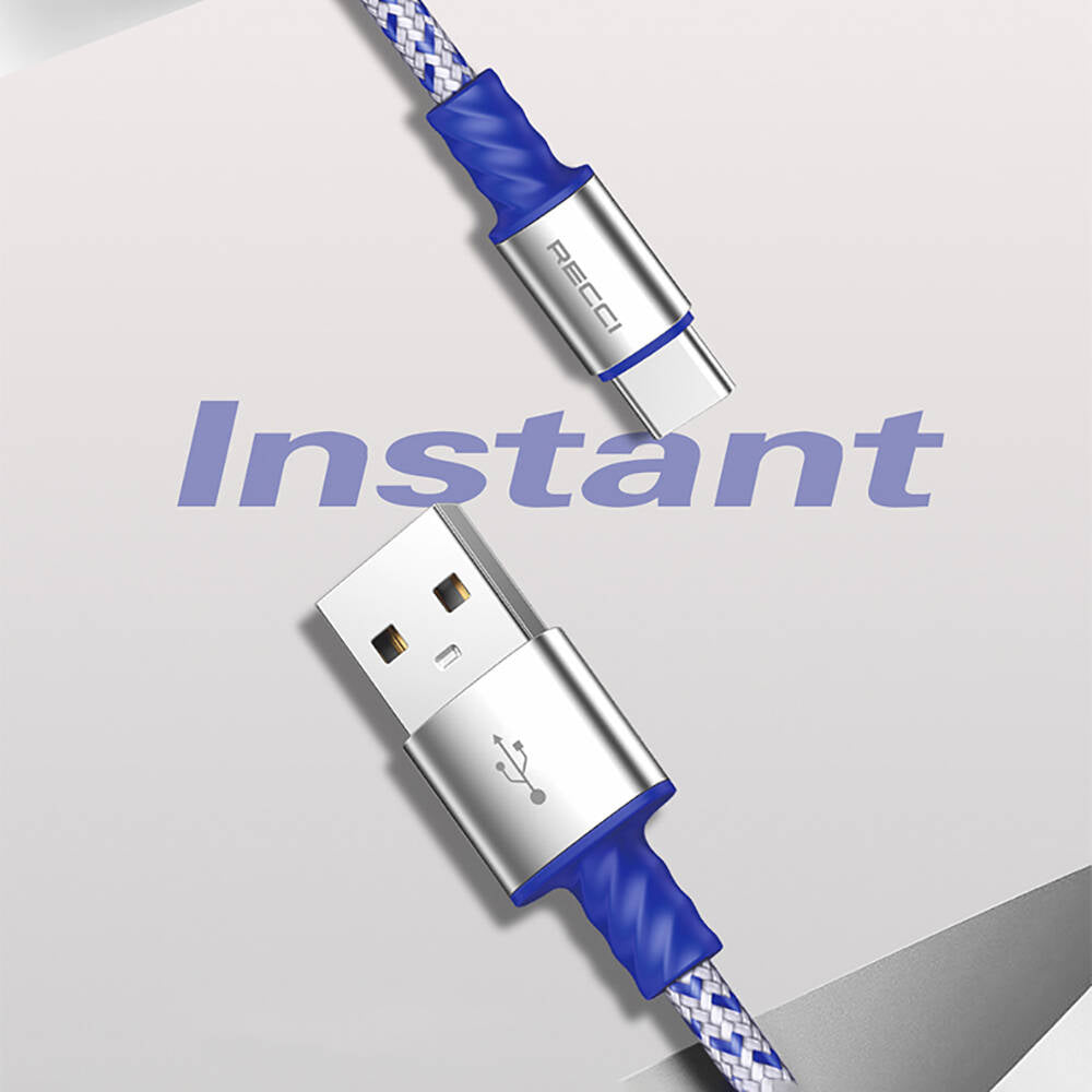 Recci RTC-N32C Instant Serisi USB-A to Type-C 3A Hızlı Şarj Özellikli Şarj ve Data Kablosu 1M Gümüş