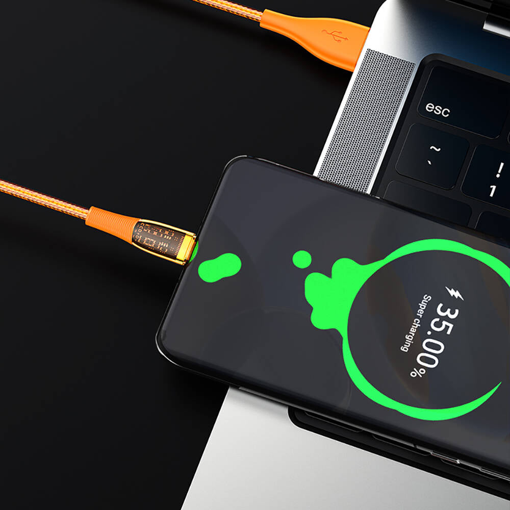 Recci RTC-P19CC Amber Serisi Type-C to Type-C PD 100W Şeffaf Tasarım Şarj ve Data Kablosu 1.5M Turuncu