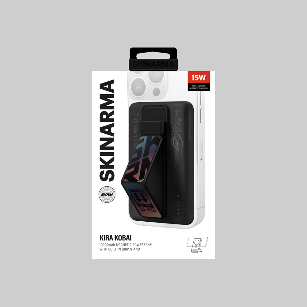 Skinarma Kira Kobai Holografik Tasarımlı Standlı Wireless ve PD Hızlı Şarj Özellikli Powerbank 20W 10000mAh Siyah