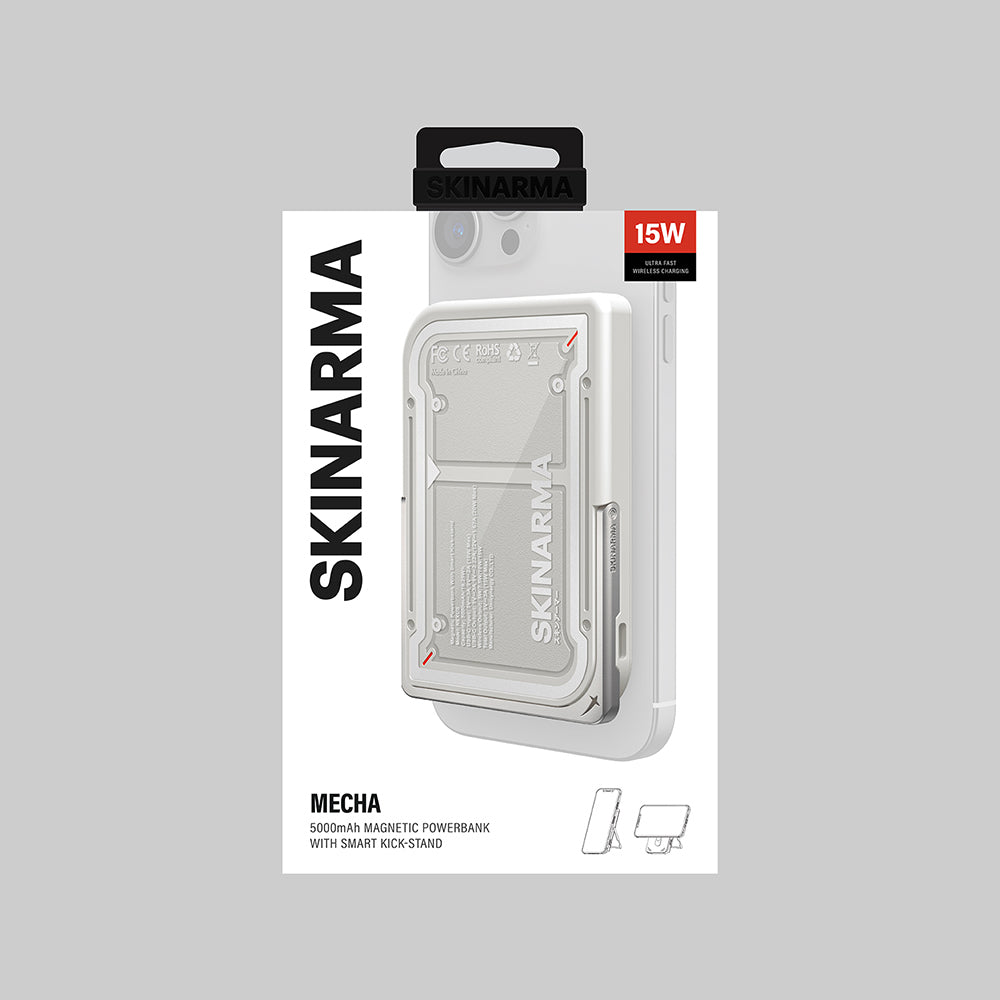 Skinarma Nexus Mecha Kablosuz ve PD Hızlı Şarj Özellikli Metal Standlı Taşınabilir Powerbank 20W 5000mAh Açık Gri