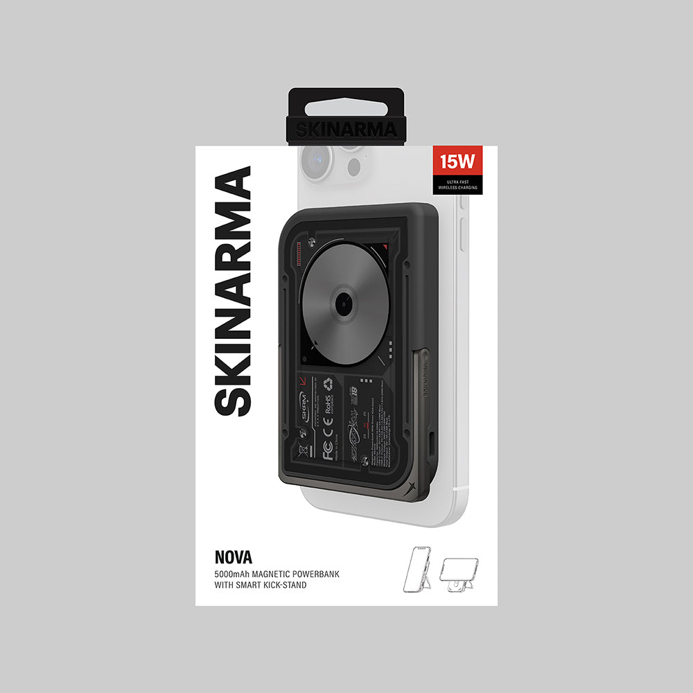 Skinarma Nexus Nova Kablosuz ve PD Hızlı Şarj Özellikli Standlı Taşınabilir Powerbank 20W 5000mAh Siyah