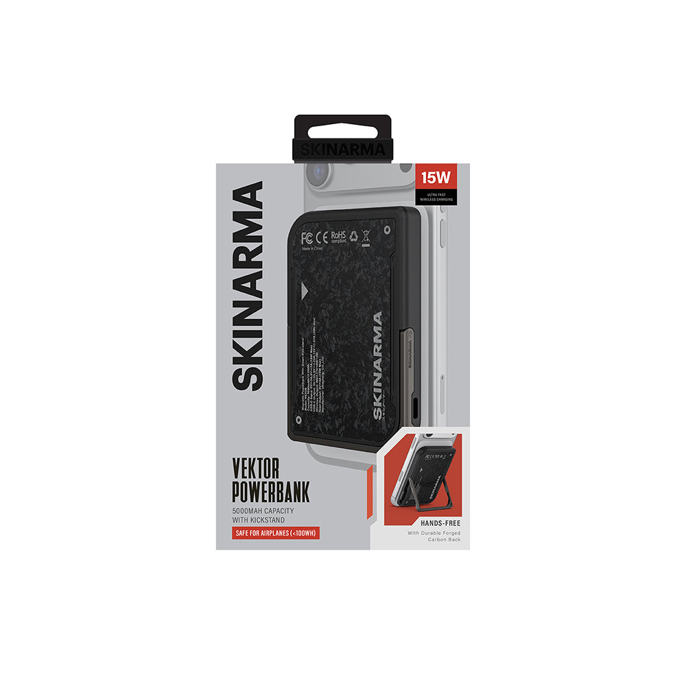 Skinarma Vektor Kablosuz ve PD Hızlı Şarj Özellikli Metal Standlı Taşınabilir Powerbank 15W 5000mAh