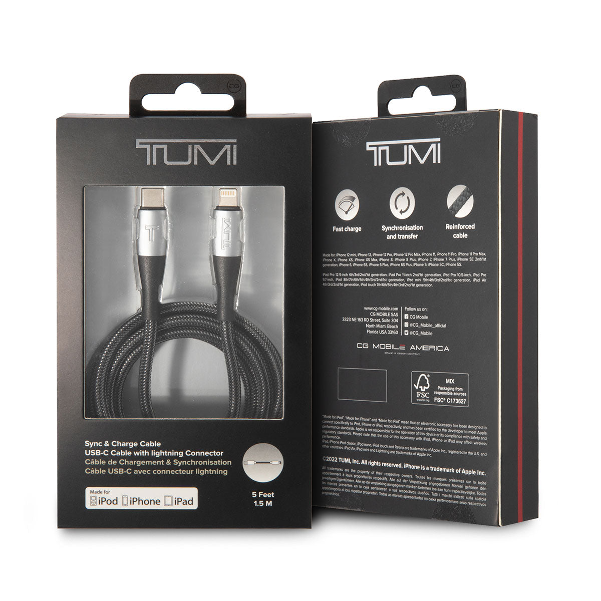 TUMI Hızlı Şarj Özellikli Naylon Örgü Tasarım Lightning To Type-C PD Kablo 1.5M MFI Lisanslı Siyah