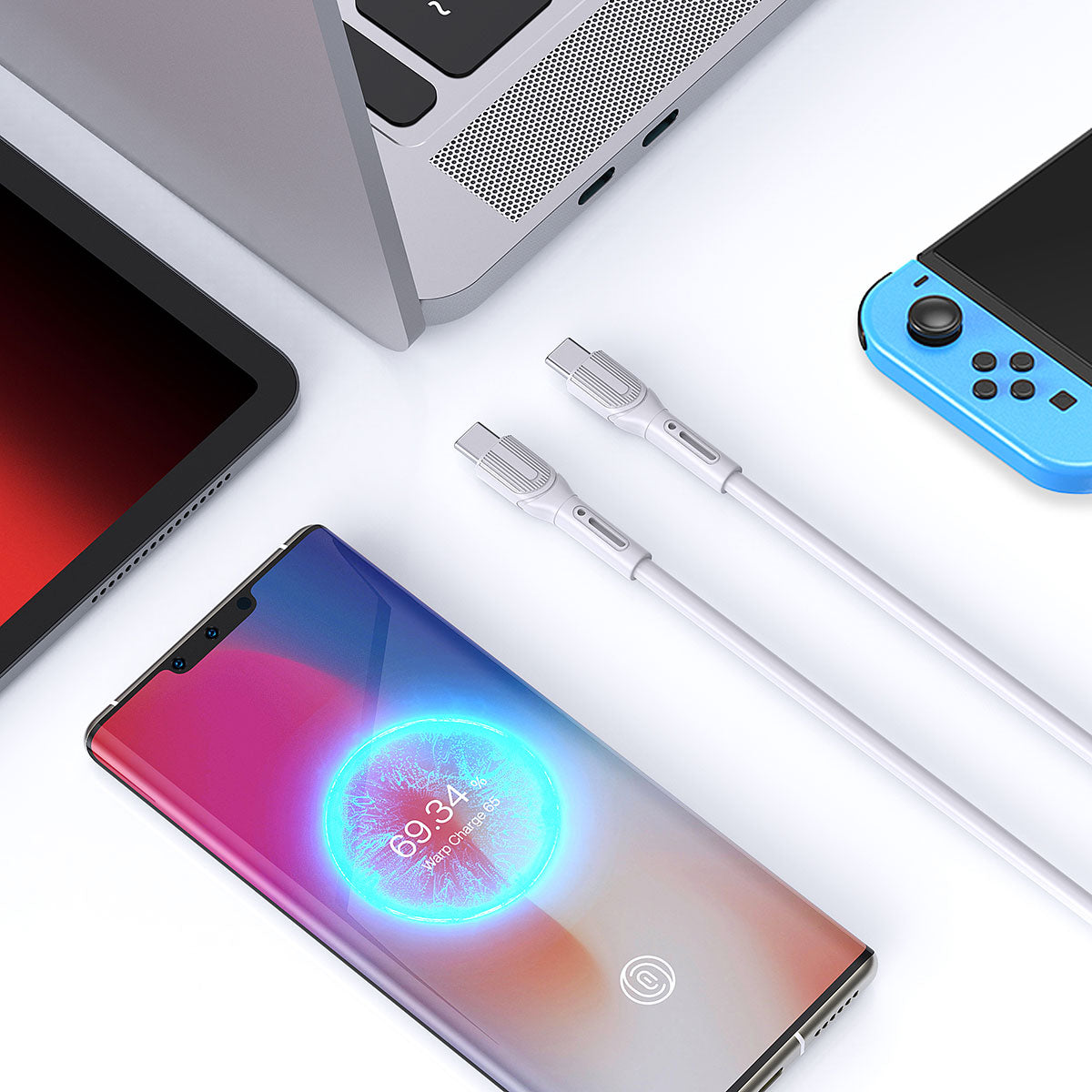 Wiwu Armor Wİ-C005 Kablo Ucu Korumalı Tasarım 100W Hızlı Şarj Özellikli Type-C To Type-C PD Kablo 1M Beyaz